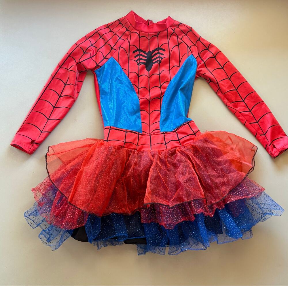 Girls Spider Costume Tutu Dress Red Blue Long Sleeve Kids 4/5 5/6 Halloween